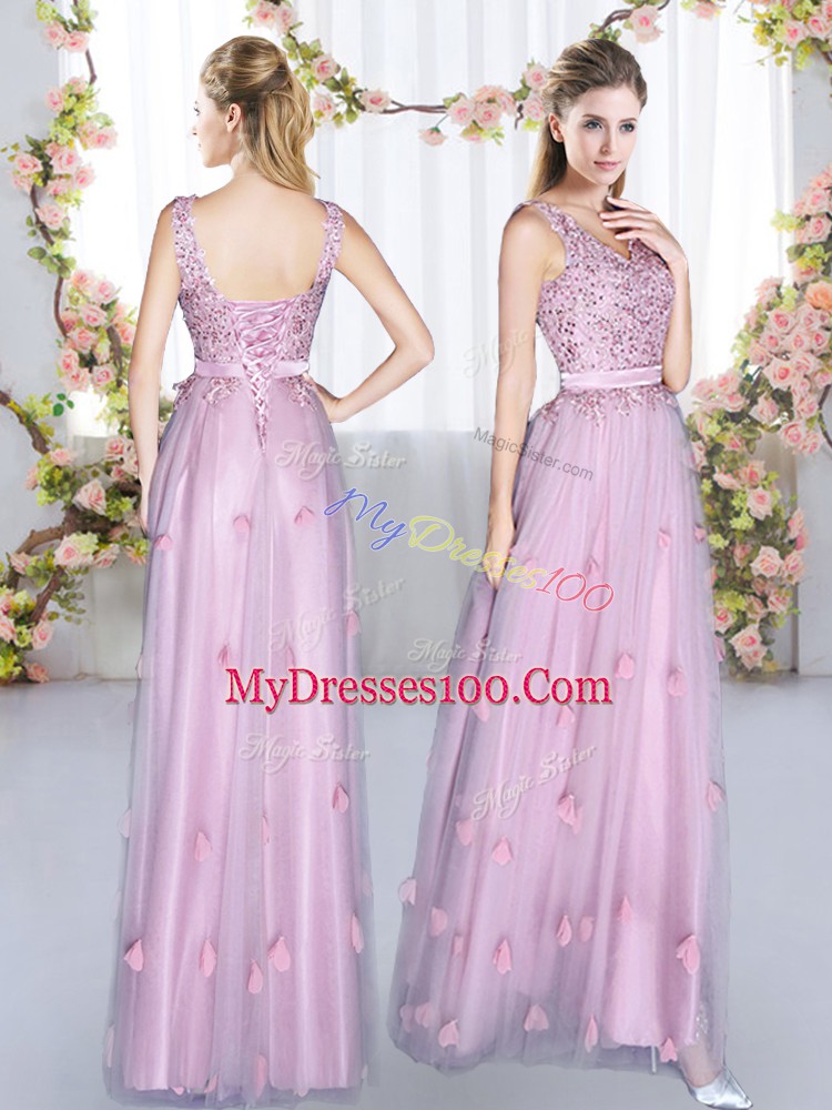Custom Designed Sleeveless Beading and Appliques Lace Up Dama Dress