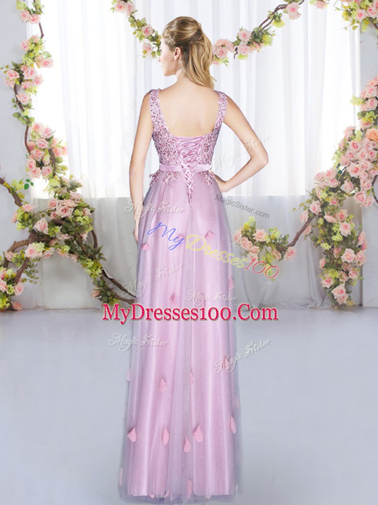 Custom Designed Sleeveless Beading and Appliques Lace Up Dama Dress