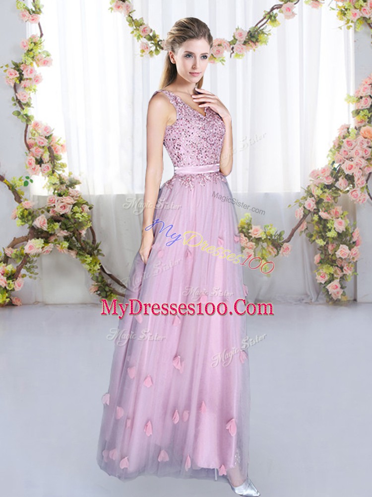 Custom Designed Sleeveless Beading and Appliques Lace Up Dama Dress