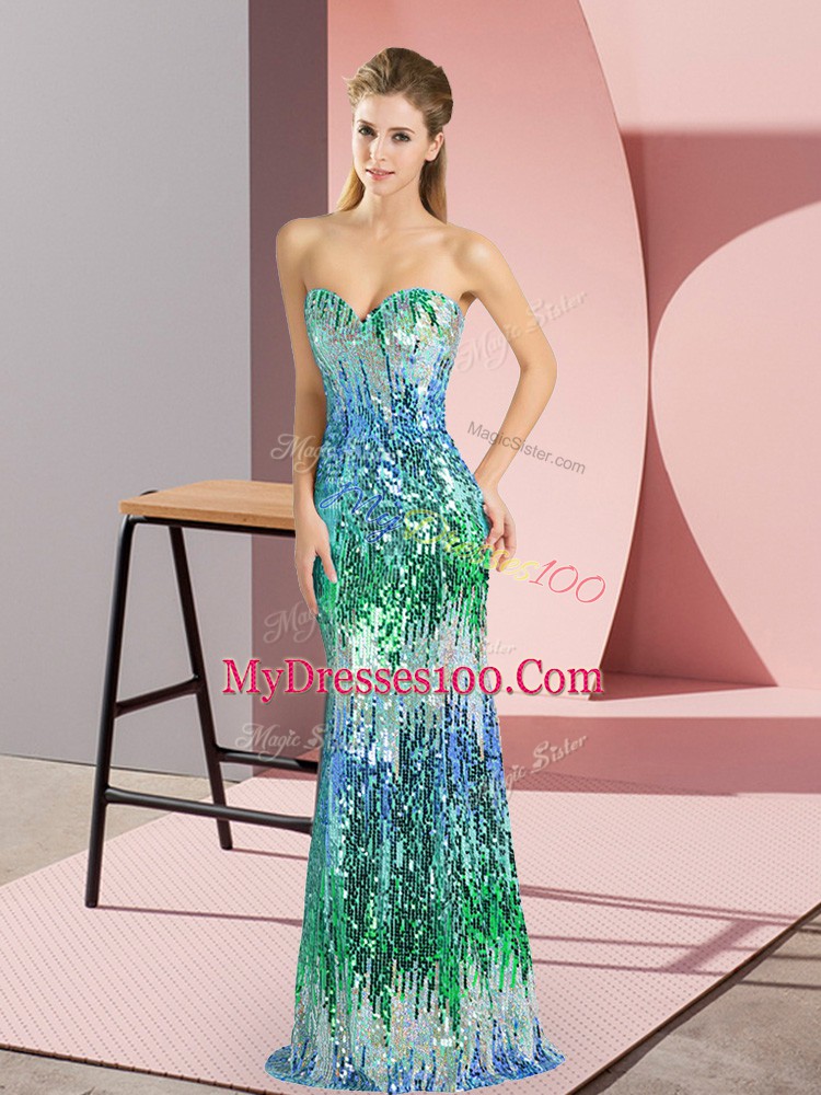 Exquisite Sleeveless Floor Length Beading and Sequins Lace Up with Multi-color