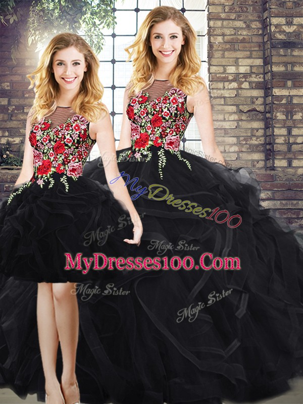 Lovely Floor Length Ball Gowns Sleeveless Black 15th Birthday Dress Zipper