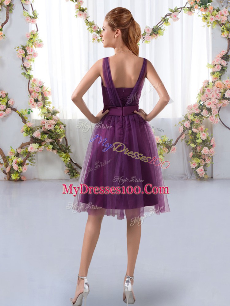 Burgundy V-neck Neckline Appliques Wedding Guest Dresses Sleeveless Zipper