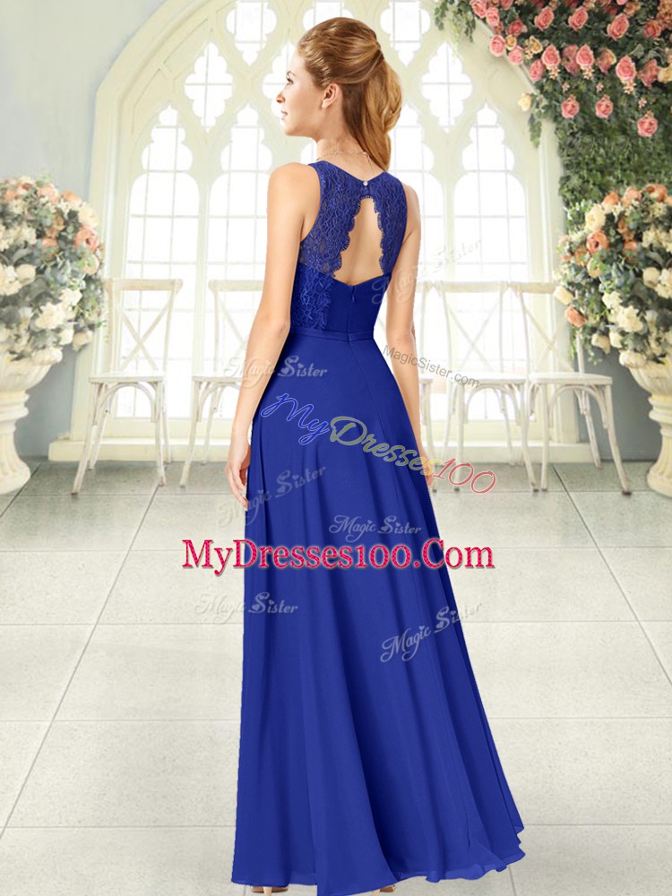 Deluxe Teal Prom Evening Gown Prom and Party with Lace Scoop Sleeveless Backless