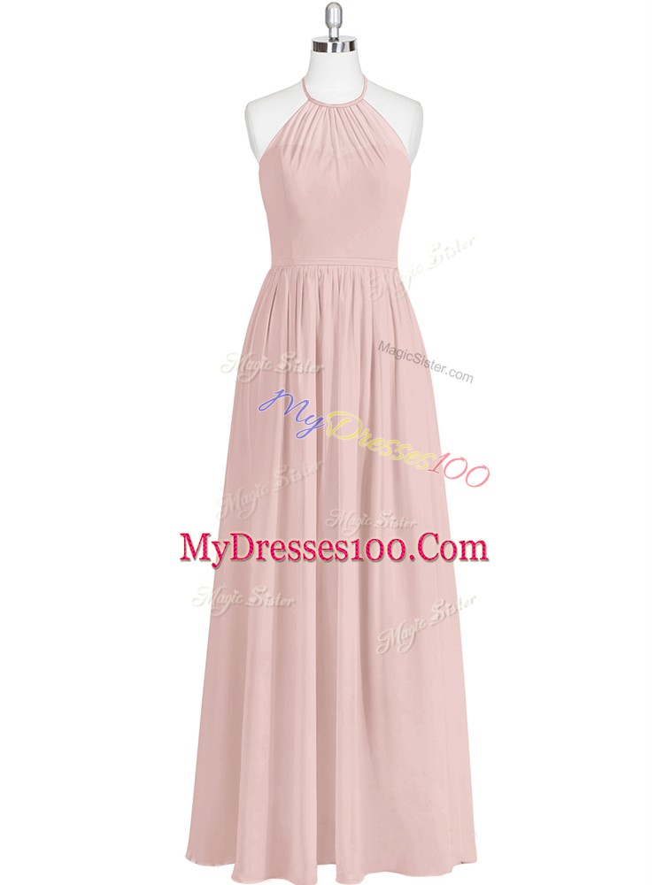 Custom Made Baby Pink Homecoming Dress Prom and Party with Sequins Halter Top Sleeveless Zipper