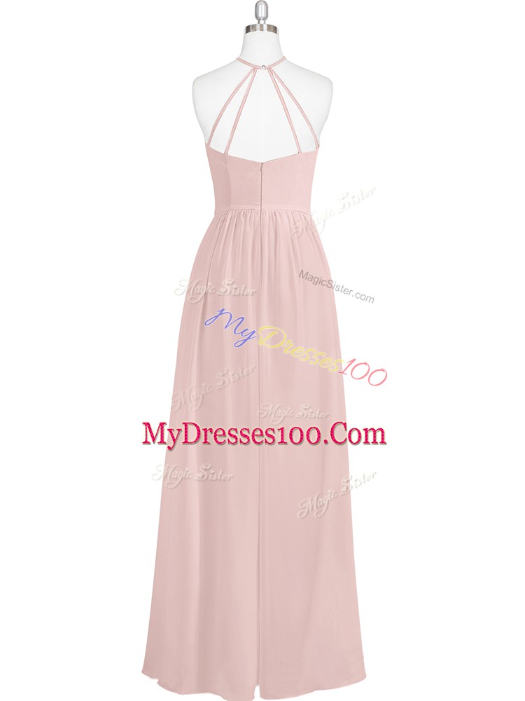 Custom Made Baby Pink Homecoming Dress Prom and Party with Sequins Halter Top Sleeveless Zipper
