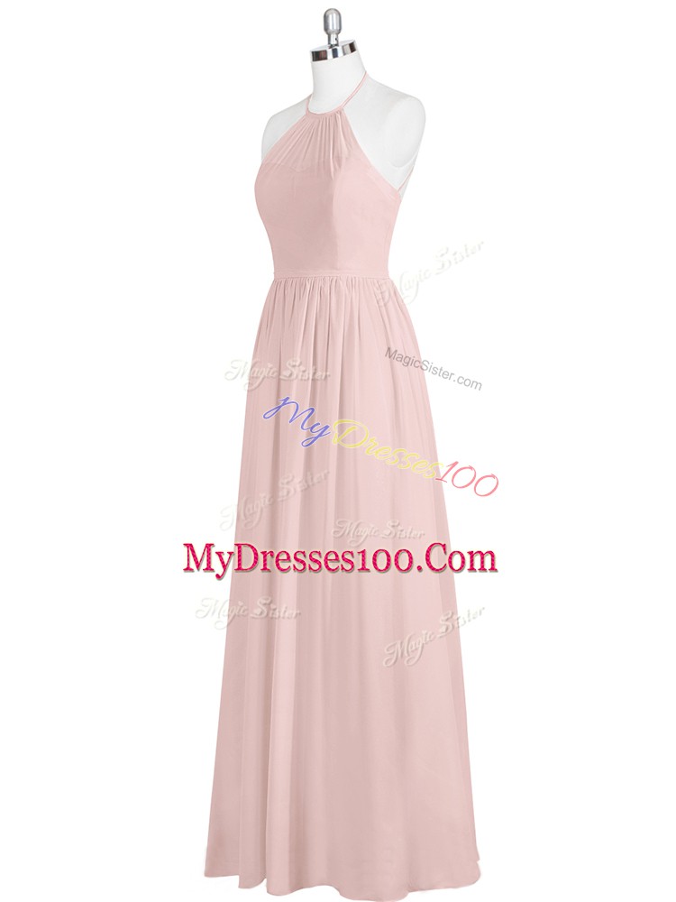 Custom Made Baby Pink Homecoming Dress Prom and Party with Sequins Halter Top Sleeveless Zipper