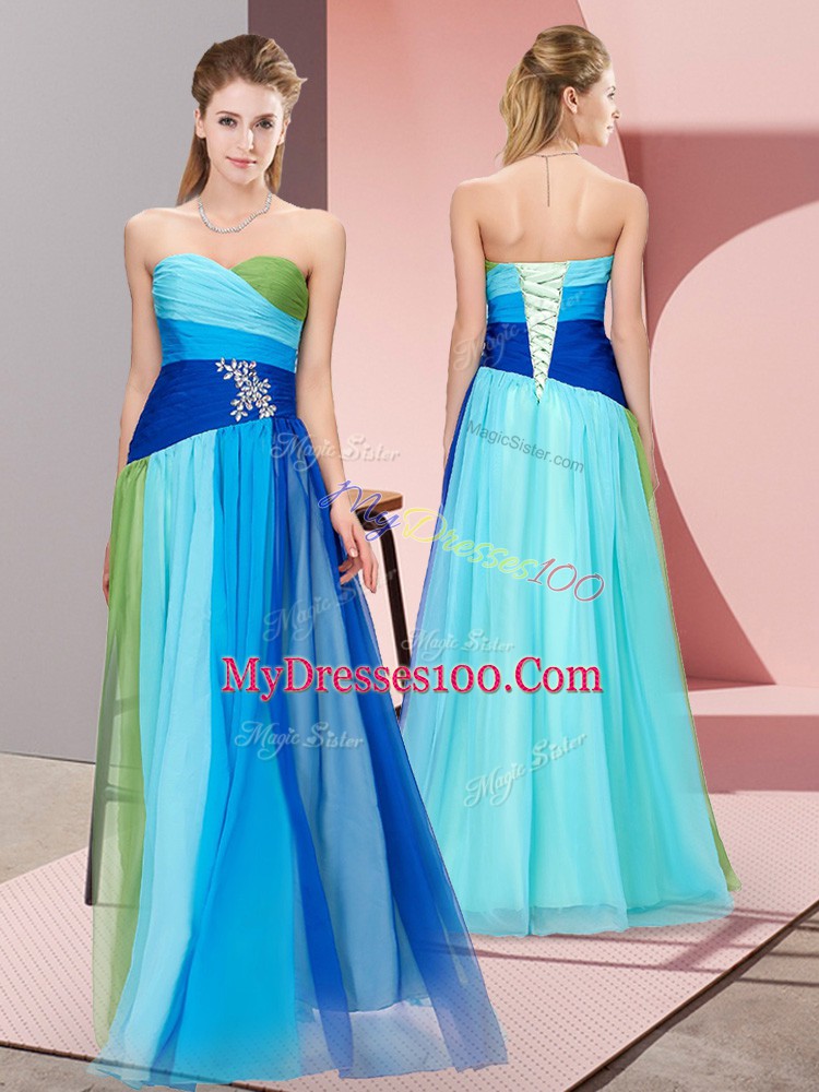 Multi-color Prom Gown Prom and Party with Beading Sweetheart Sleeveless Lace Up