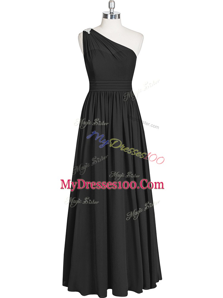 One Shoulder Sleeveless Chiffon Evening Gowns Ruching Zipper
