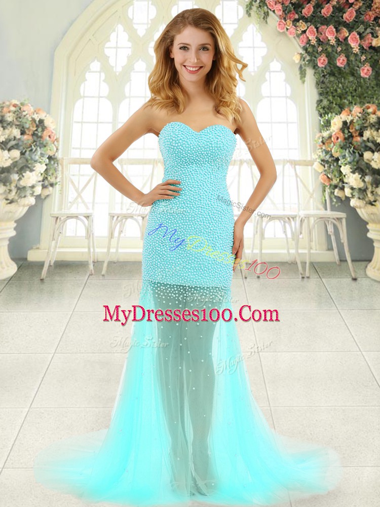Artistic Sleeveless Brush Train Zipper Beading Prom Dress