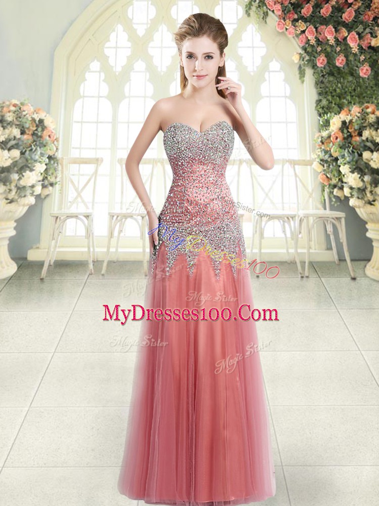 Exquisite Tulle Sweetheart Sleeveless Zipper Beading Prom Party Dress in Watermelon Red