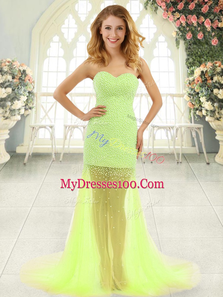 Clearance Column/Sheath Sleeveless Yellow Green Homecoming Dress Brush Train Zipper