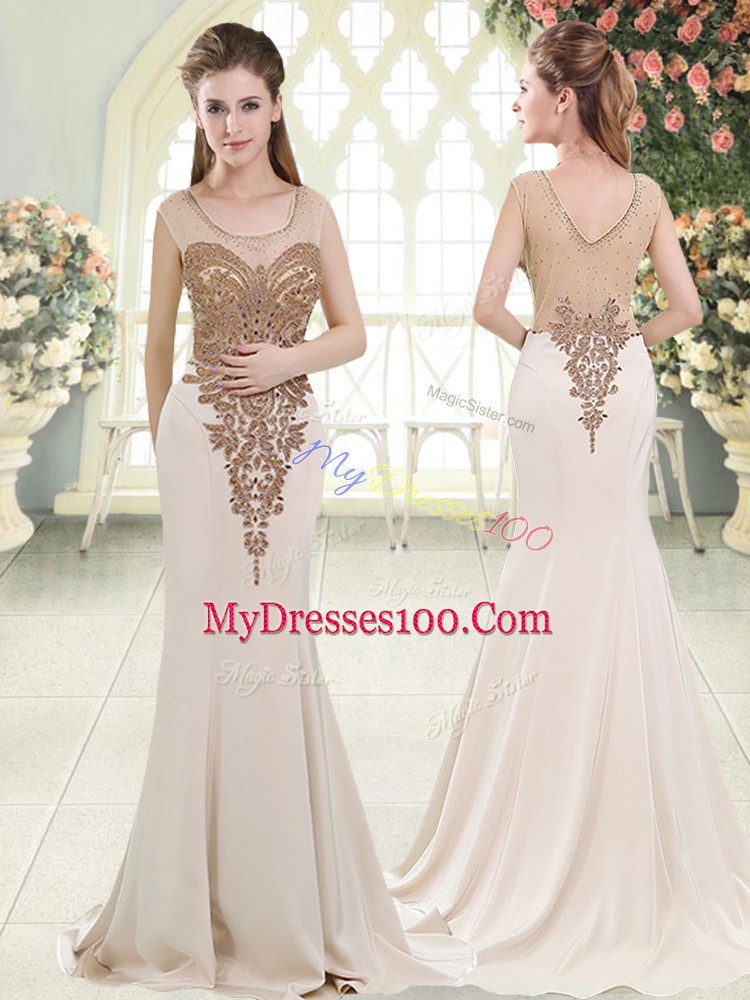 Side Zipper Homecoming Dress White for Prom and Party with Beading Sweep Train