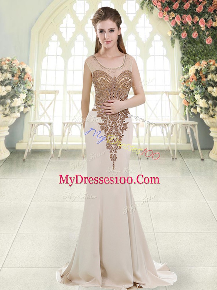 Side Zipper Homecoming Dress White for Prom and Party with Beading Sweep Train