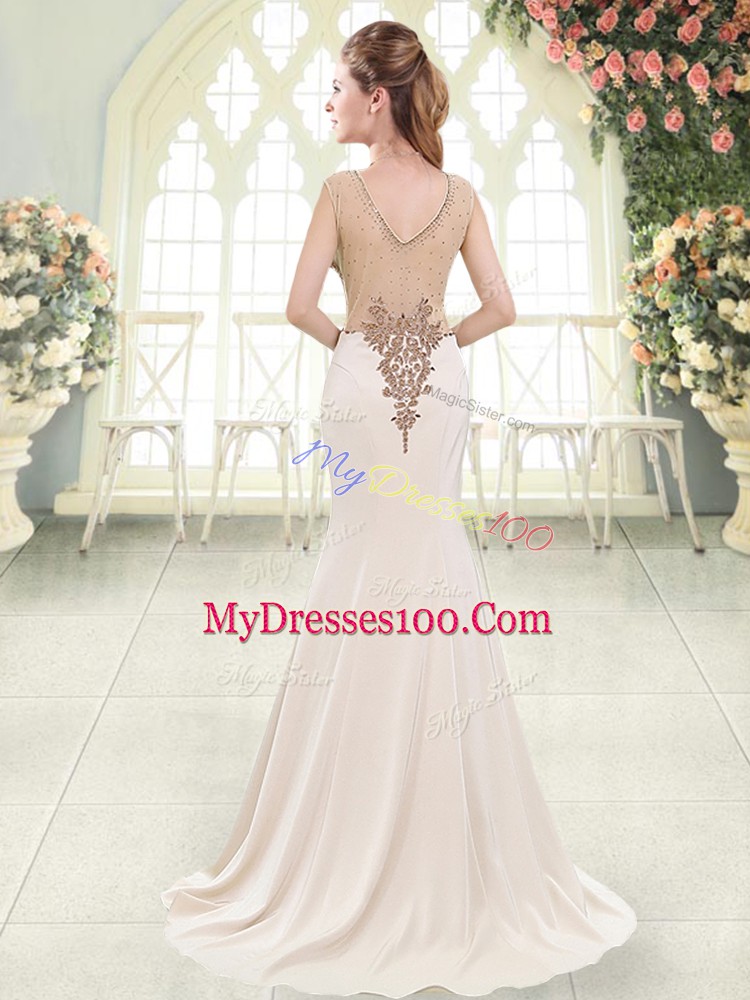 Side Zipper Homecoming Dress White for Prom and Party with Beading Sweep Train
