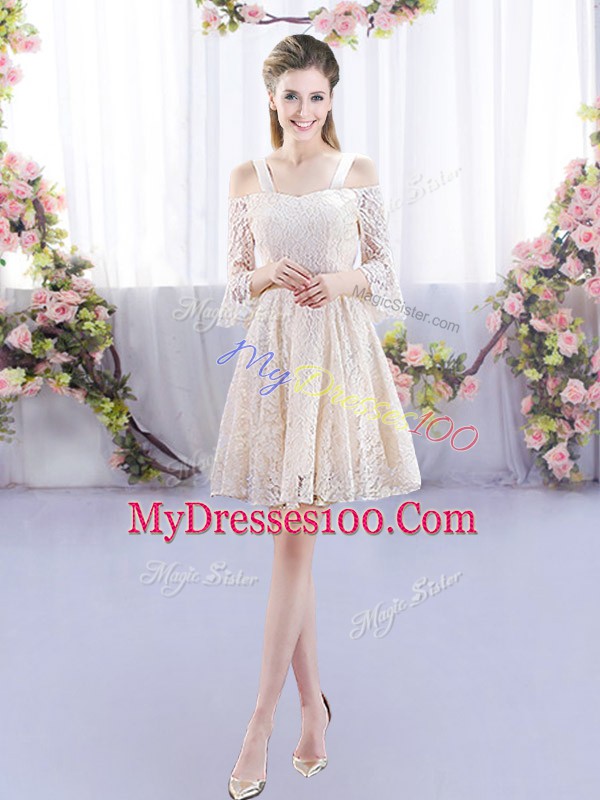 Scoop Short Sleeves Wedding Party Dress Lace Lace Up