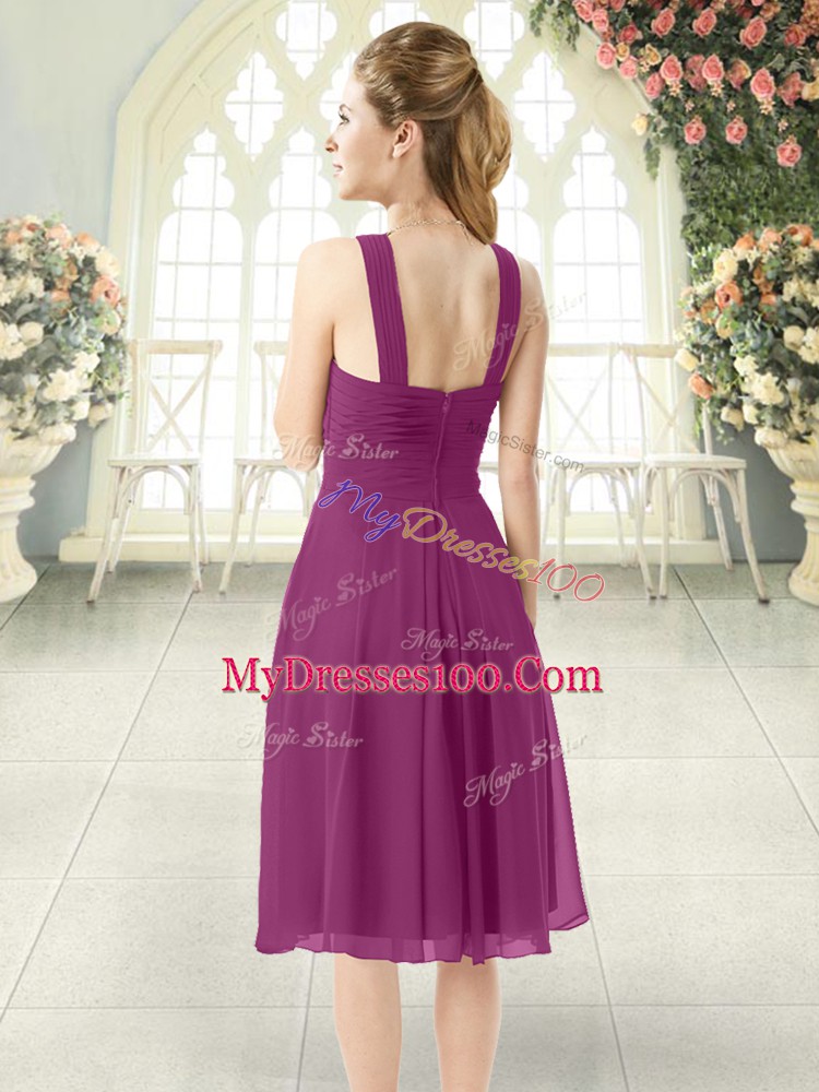 Fine Ruching Prom Gown Purple Zipper Sleeveless Knee Length