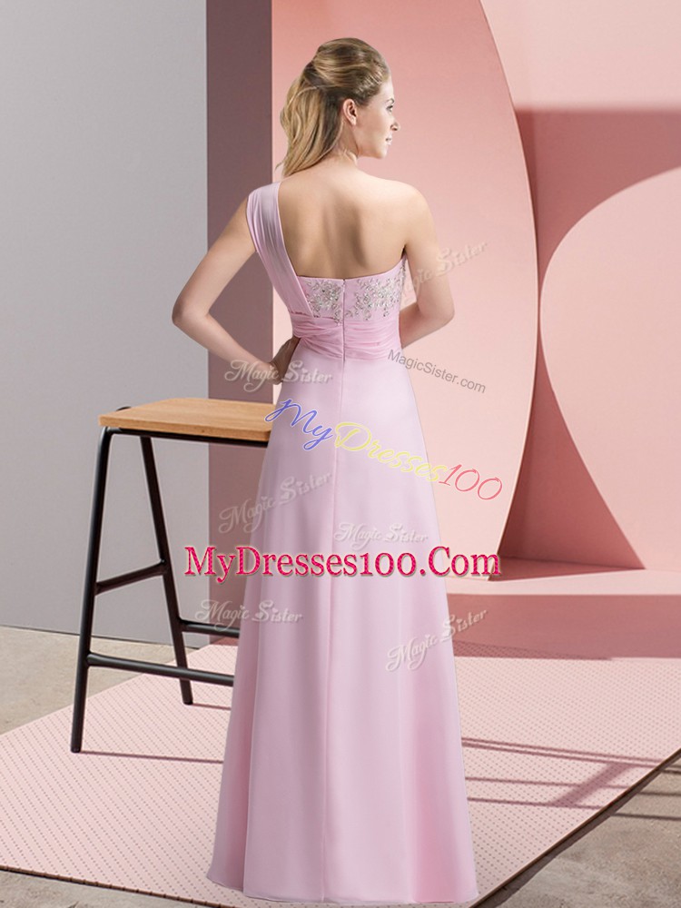Beading and Appliques Prom Dresses Baby Pink Zipper Sleeveless Floor Length