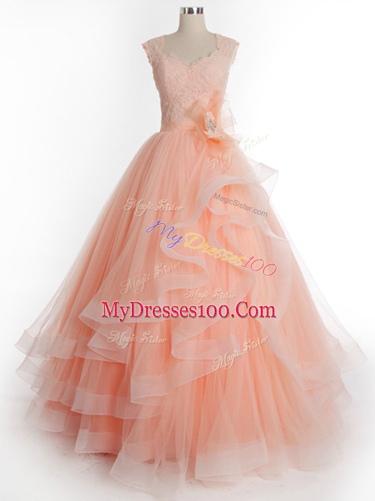 Tulle Sleeveless Floor Length Quinceanera Gown and Ruffles