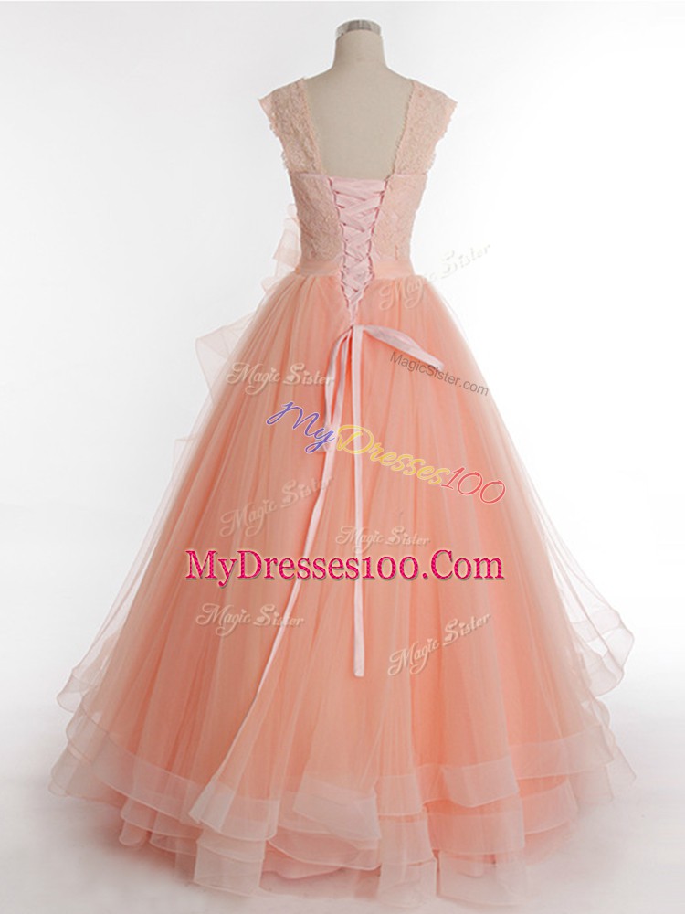 Tulle Sleeveless Floor Length Quinceanera Gown and Ruffles