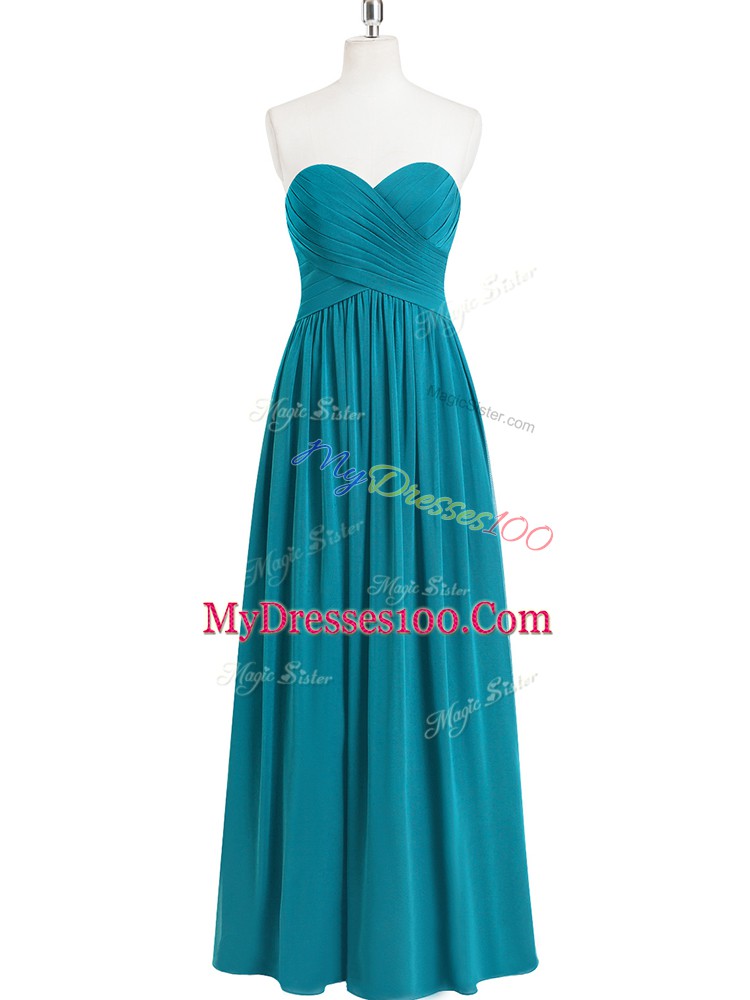 Glittering Chiffon Sleeveless Floor Length Homecoming Dress and Ruching