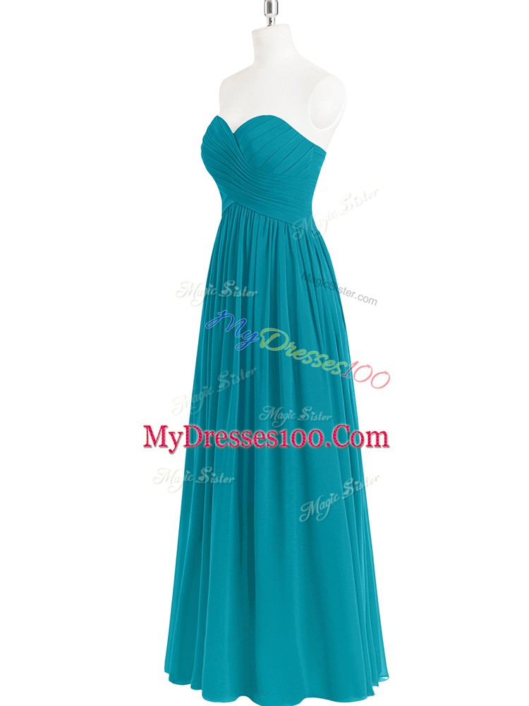 Glittering Chiffon Sleeveless Floor Length Homecoming Dress and Ruching