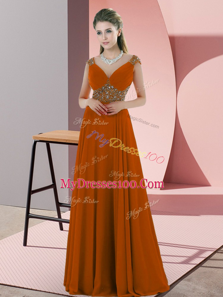 Beading Prom Dresses Orange Backless Sleeveless Floor Length