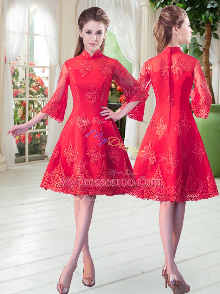 3 4 Length Sleeve Zipper Knee Length Lace Prom Party Dress