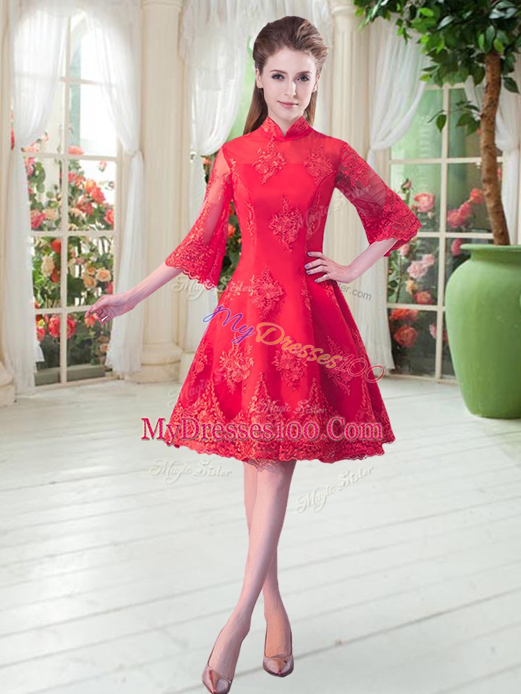 3 4 Length Sleeve Zipper Knee Length Lace Prom Party Dress