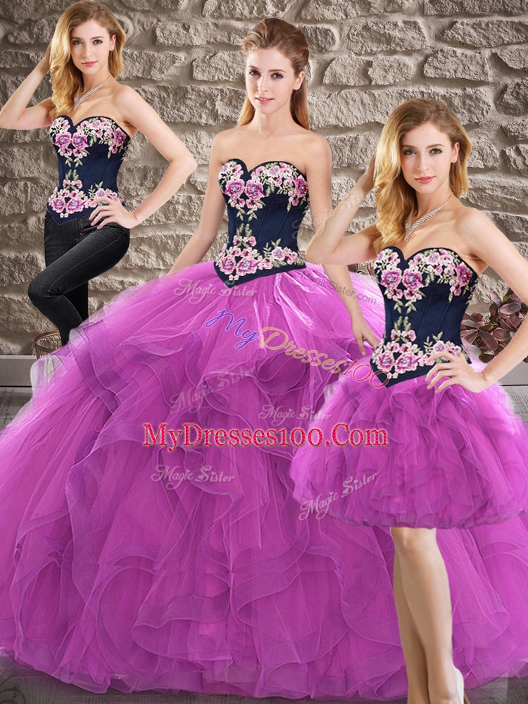 Lovely Purple Sleeveless Beading and Embroidery Floor Length Quinceanera Dresses