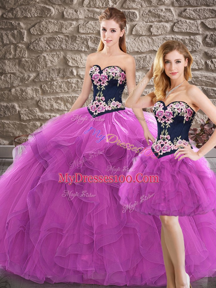 Lovely Purple Sleeveless Beading and Embroidery Floor Length Quinceanera Dresses