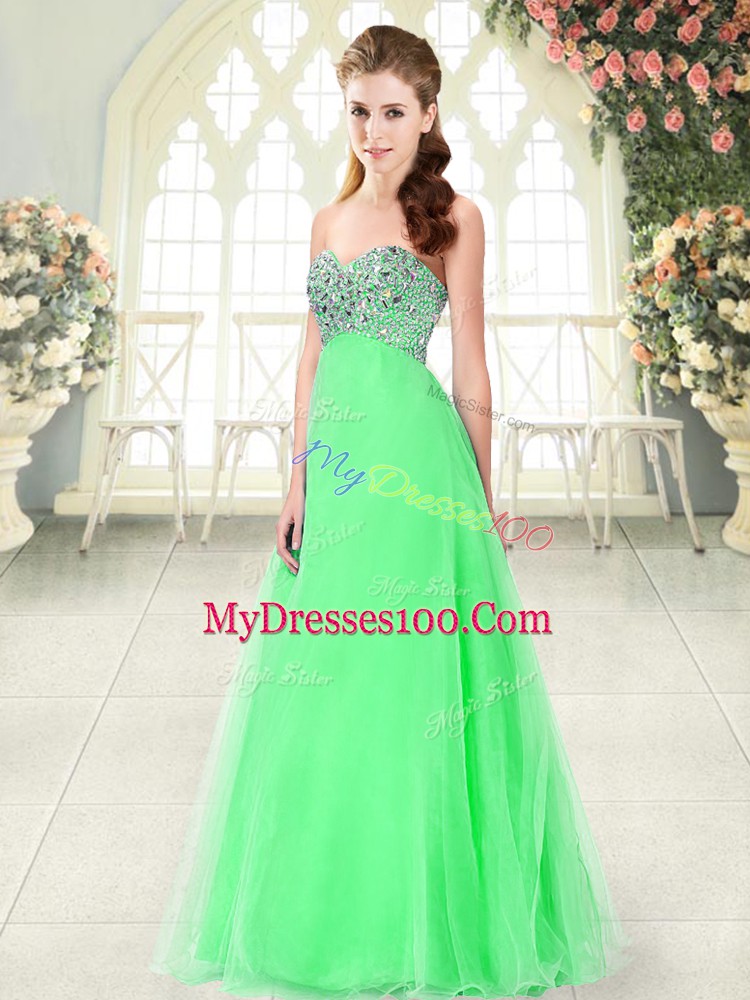 Floor Length A-line Sleeveless Green Lace Up