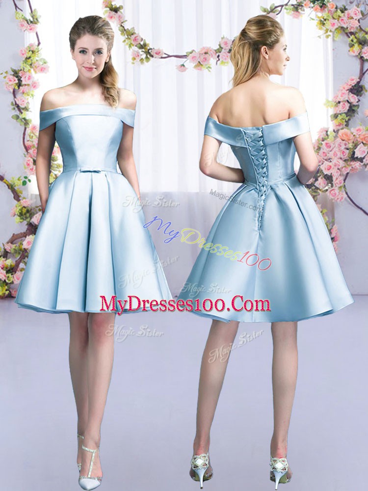 Pretty Light Blue Sleeveless Mini Length Belt Lace Up Wedding Guest Dresses