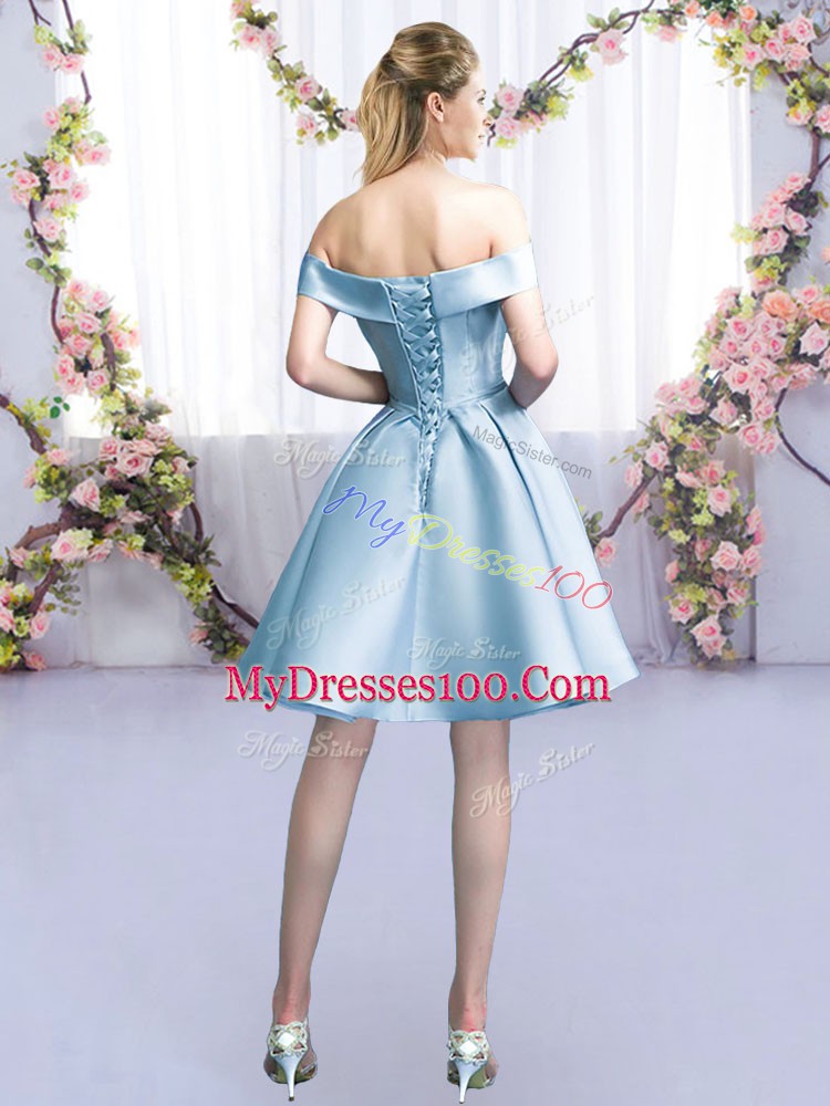 Pretty Light Blue Sleeveless Mini Length Belt Lace Up Wedding Guest Dresses