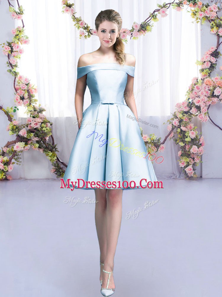 Pretty Light Blue Sleeveless Mini Length Belt Lace Up Wedding Guest Dresses