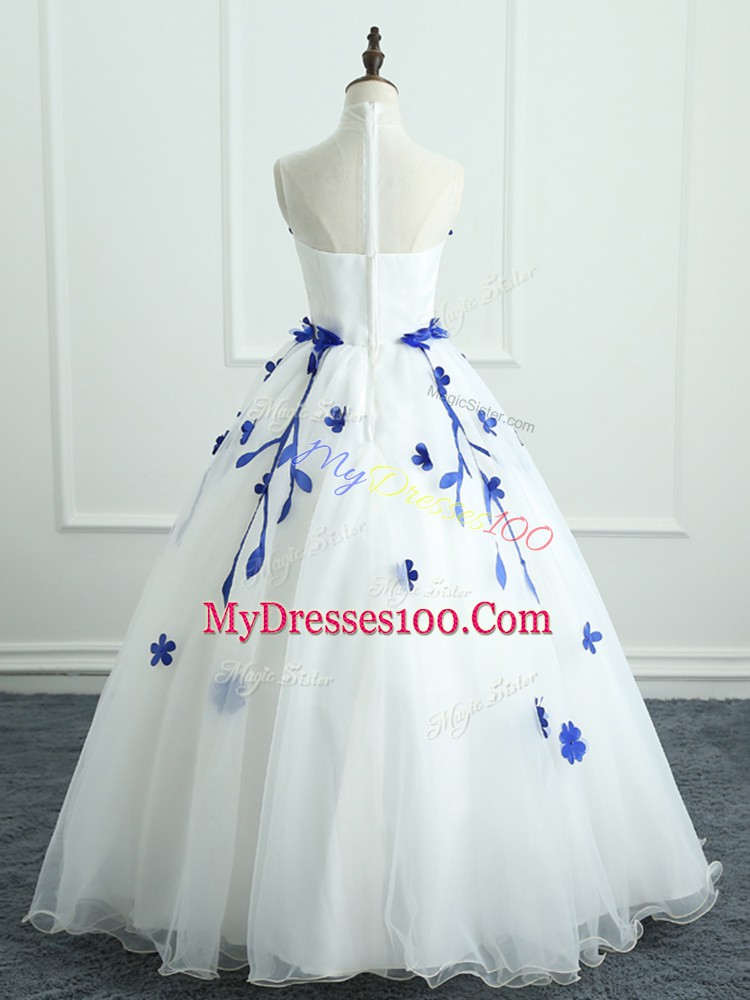 Flirting White Sleeveless Appliques Floor Length 15 Quinceanera Dress