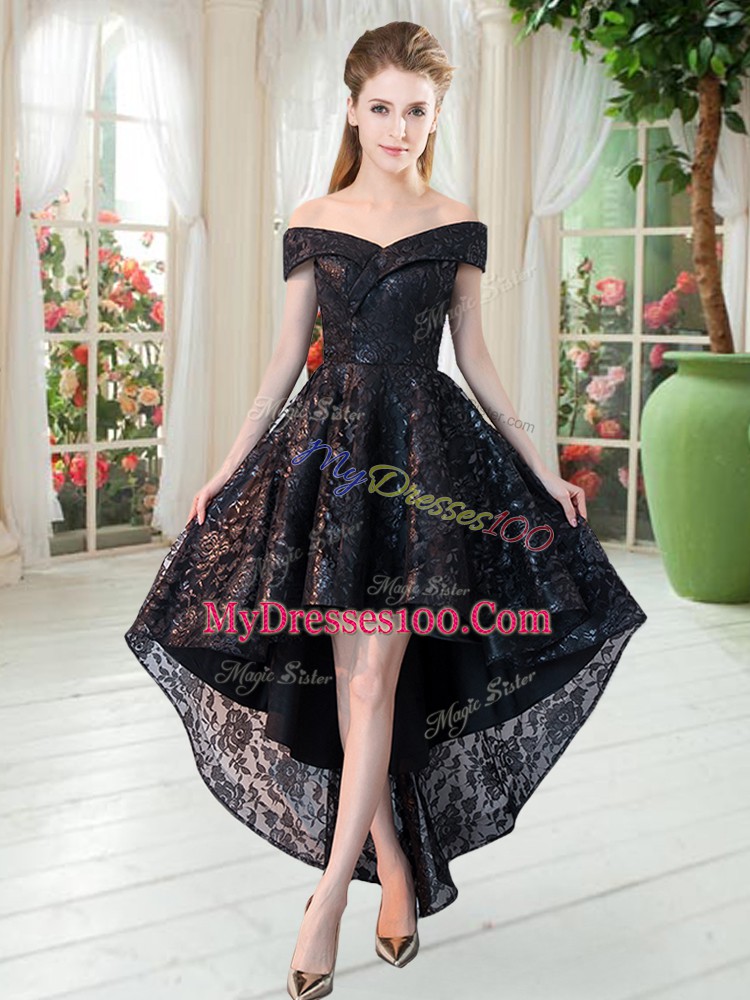 Black Sleeveless Lace High Low