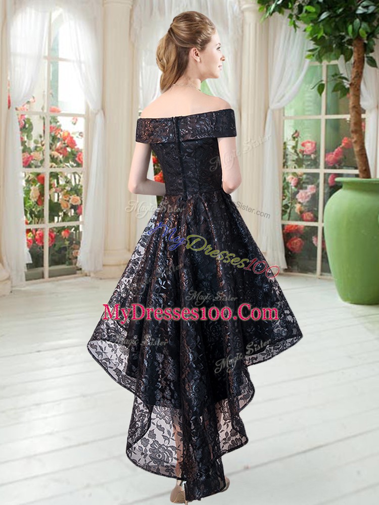 Black Sleeveless Lace High Low