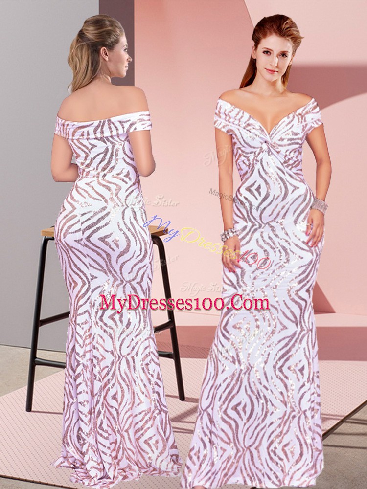 Glorious Off The Shoulder Sleeveless Sequined Dress for Prom Ruching Zipper