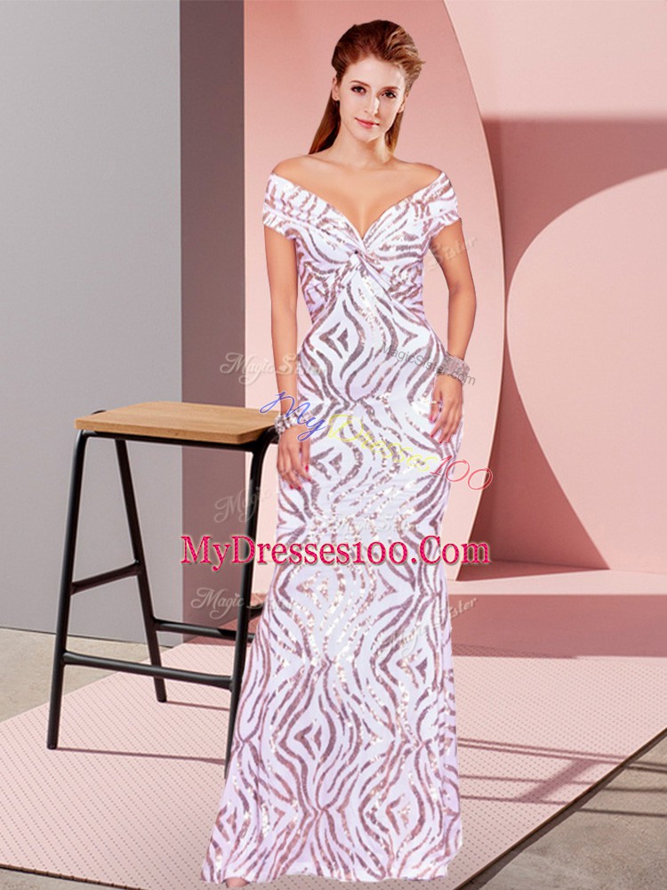 Glorious Off The Shoulder Sleeveless Sequined Dress for Prom Ruching Zipper