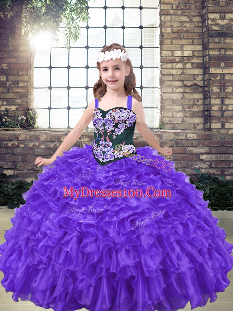 Straps Sleeveless Lace Up Pageant Dresses Purple Organza