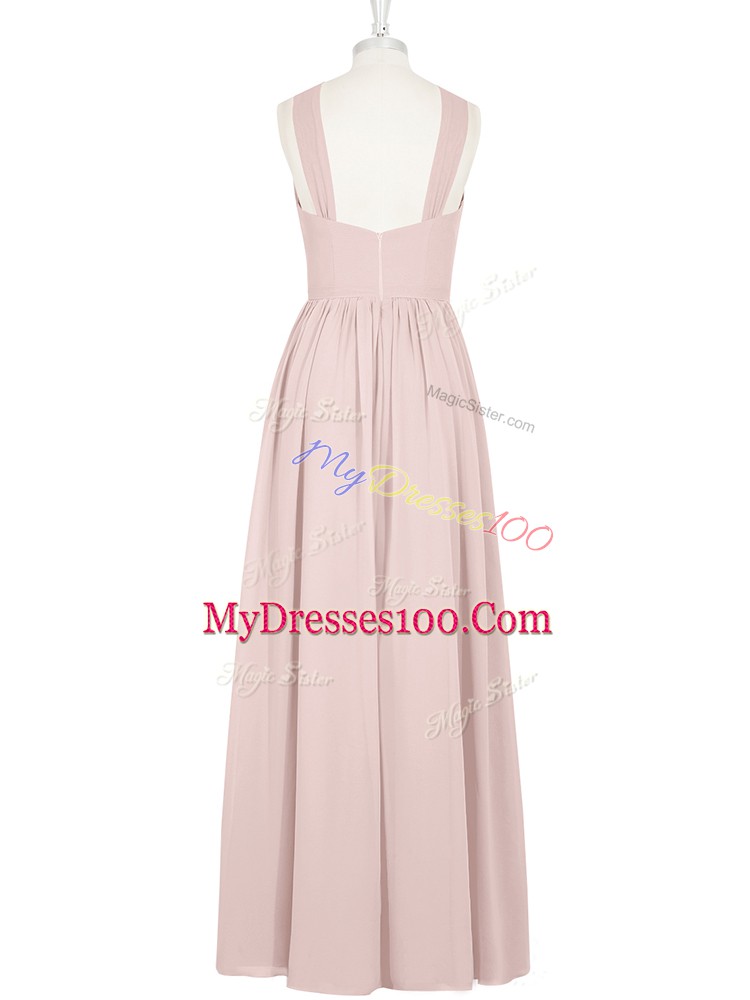 Floor Length Pink Womens Evening Dresses Halter Top Sleeveless Zipper
