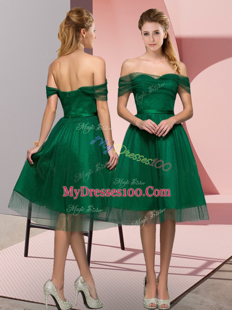 Top Selling Sleeveless Tea Length Beading and Lace Lace Up Homecoming Dress with Green