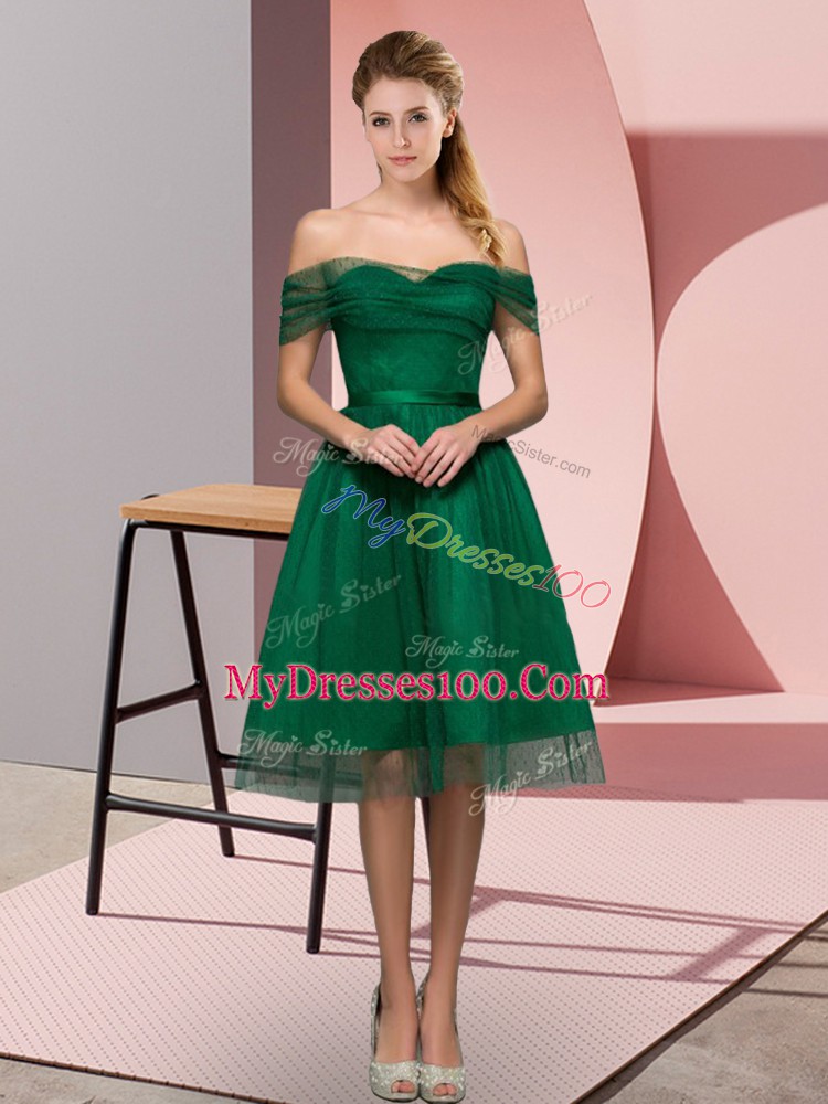 Top Selling Sleeveless Tea Length Beading and Lace Lace Up Homecoming Dress with Green