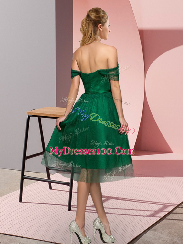 Top Selling Sleeveless Tea Length Beading and Lace Lace Up Homecoming Dress with Green