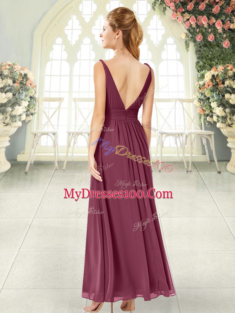 Blue Empire Ruching Evening Dress Zipper Chiffon Sleeveless Ankle Length