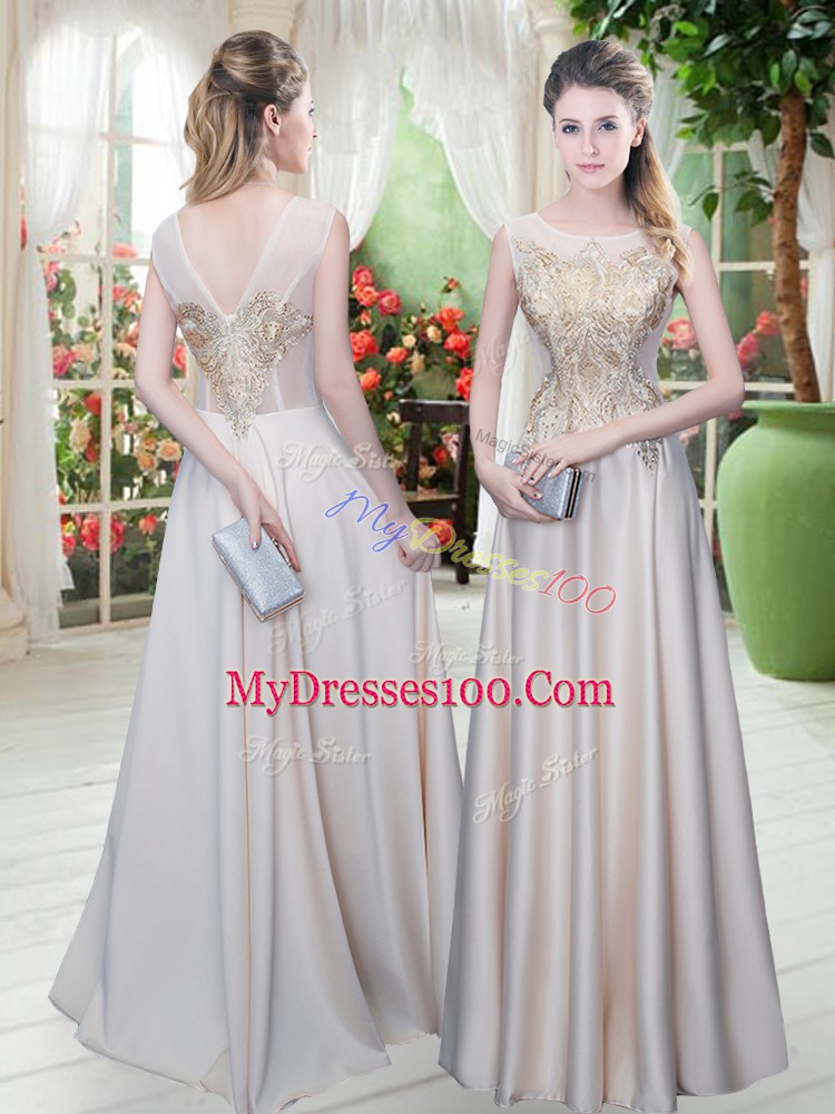 High Class Scoop Sleeveless Zipper Dress for Prom Champagne Satin