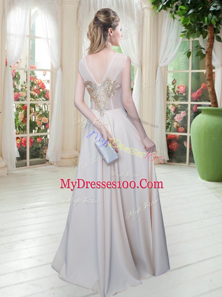 High Class Scoop Sleeveless Zipper Dress for Prom Champagne Satin