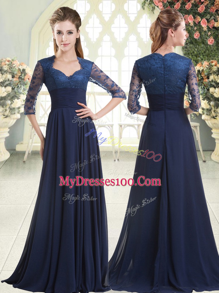 Great Blue Sweetheart Neckline Pick Ups Evening Dress Long Sleeves Zipper