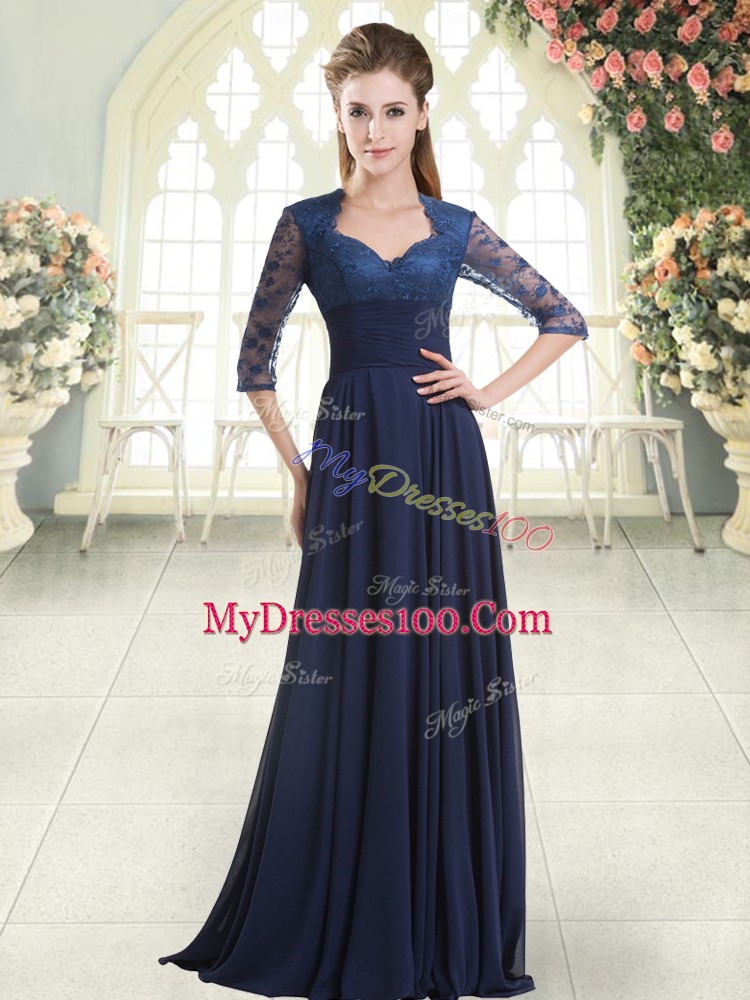 Great Blue Sweetheart Neckline Pick Ups Evening Dress Long Sleeves Zipper
