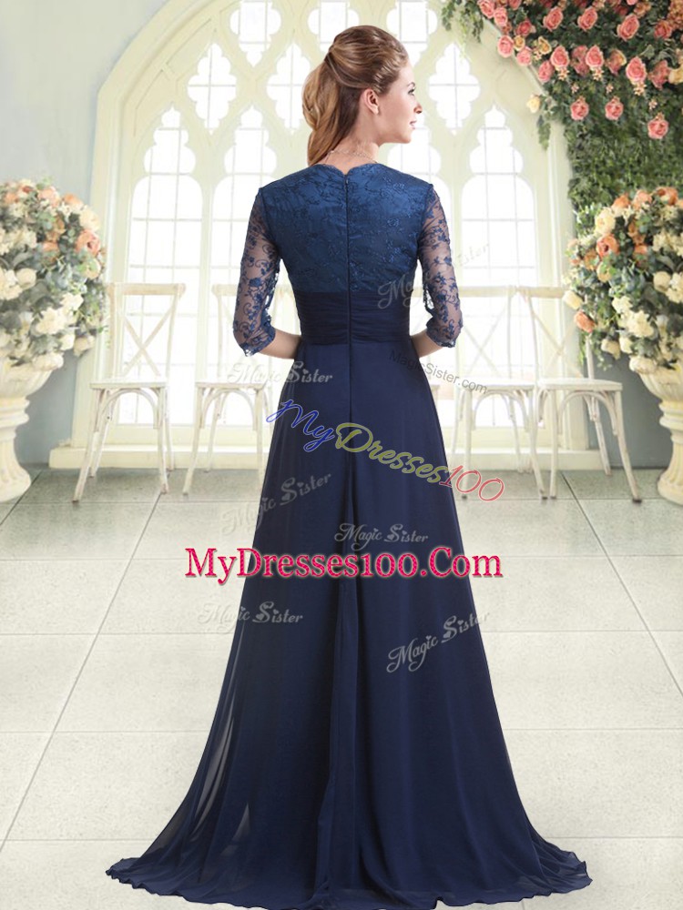 Great Blue Sweetheart Neckline Pick Ups Evening Dress Long Sleeves Zipper